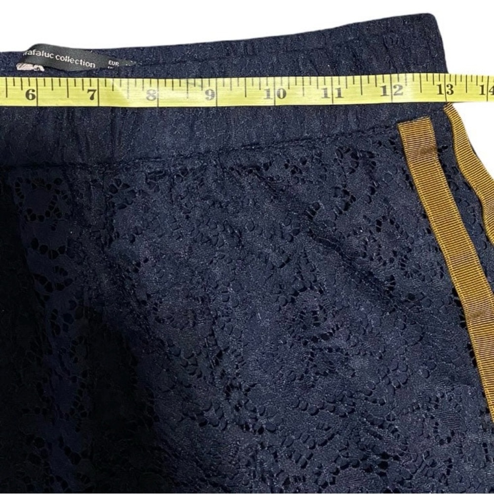 Zara Trafaluc Collection Blue With Gold Stripe Lace Overlay Skirt Size Medium - Picture 3 of 8
